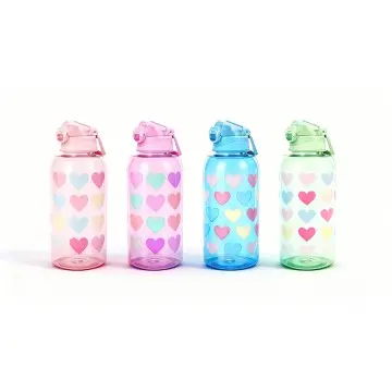 Valentine's Day heart-shaped gradient sports water bottle with one-click pop-up lid