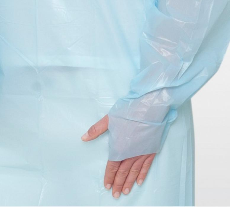 Eco-Friendly Blue Protective Gown, Thumb Loop CPE Disposable Isolation Gown Surgical Suit Medical Clothing Visitor/Exam/Patient Robe PP PE Non-Woven SMS