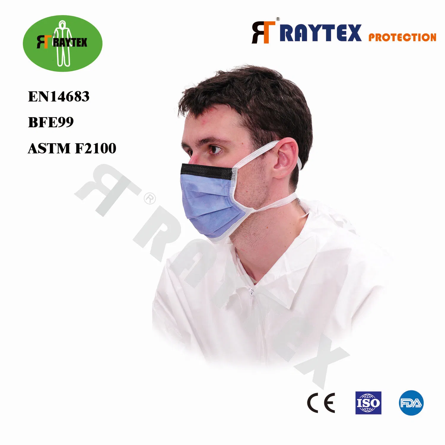 Raygard En14683 CE Type Iir Standard Disposable Non-Woven Surgical Face Mask for Hospital Industrial Farm 3ply Bfe99 Face Mask