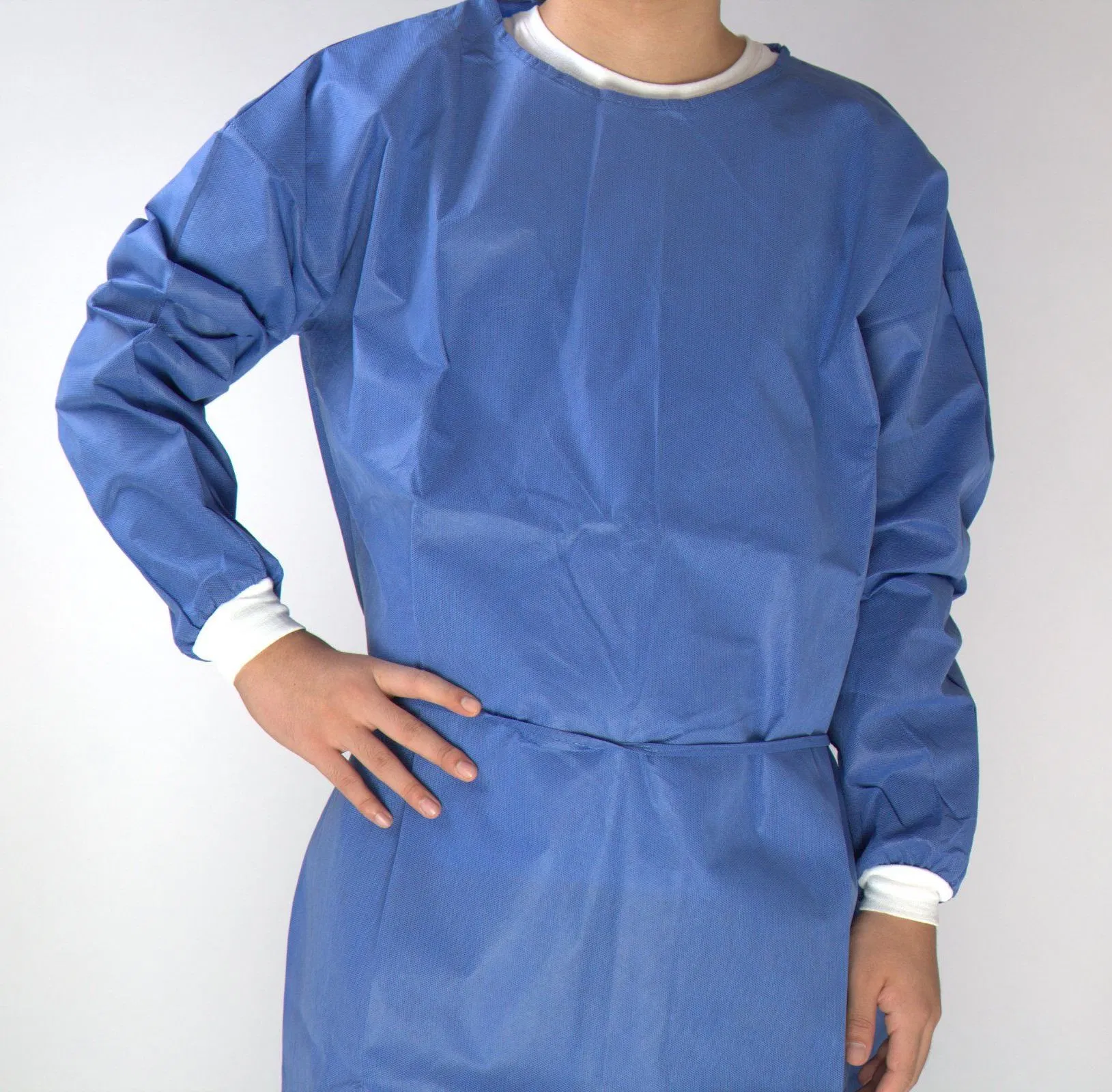 Sell Well Dust-Proof Surgical Gown 40GSM Blue Disposable SMS Non-Woven Isolation Gown