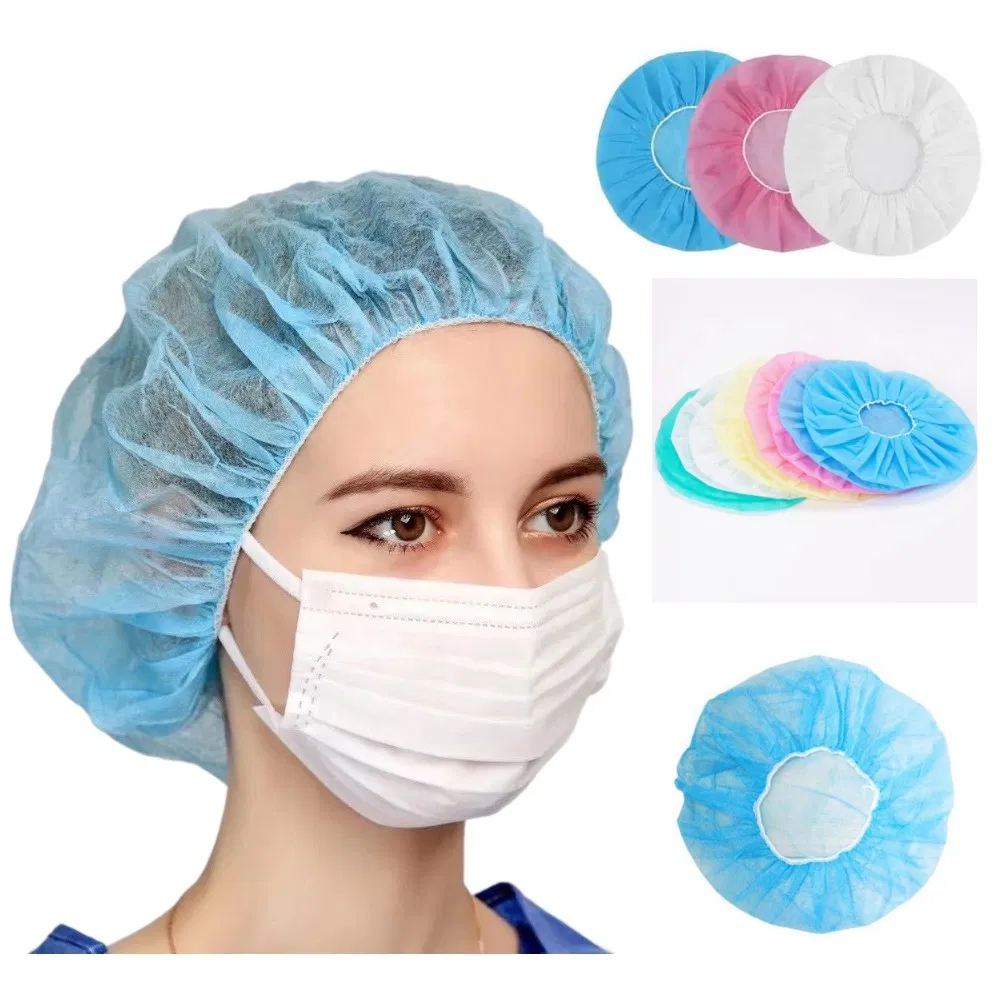 Protective PPE Hairnet Head Cover 21" 24" 10GSM 14GSM White Blue Red Pink Elastic Nonwoven PP Disposable Round Bouffant Cap