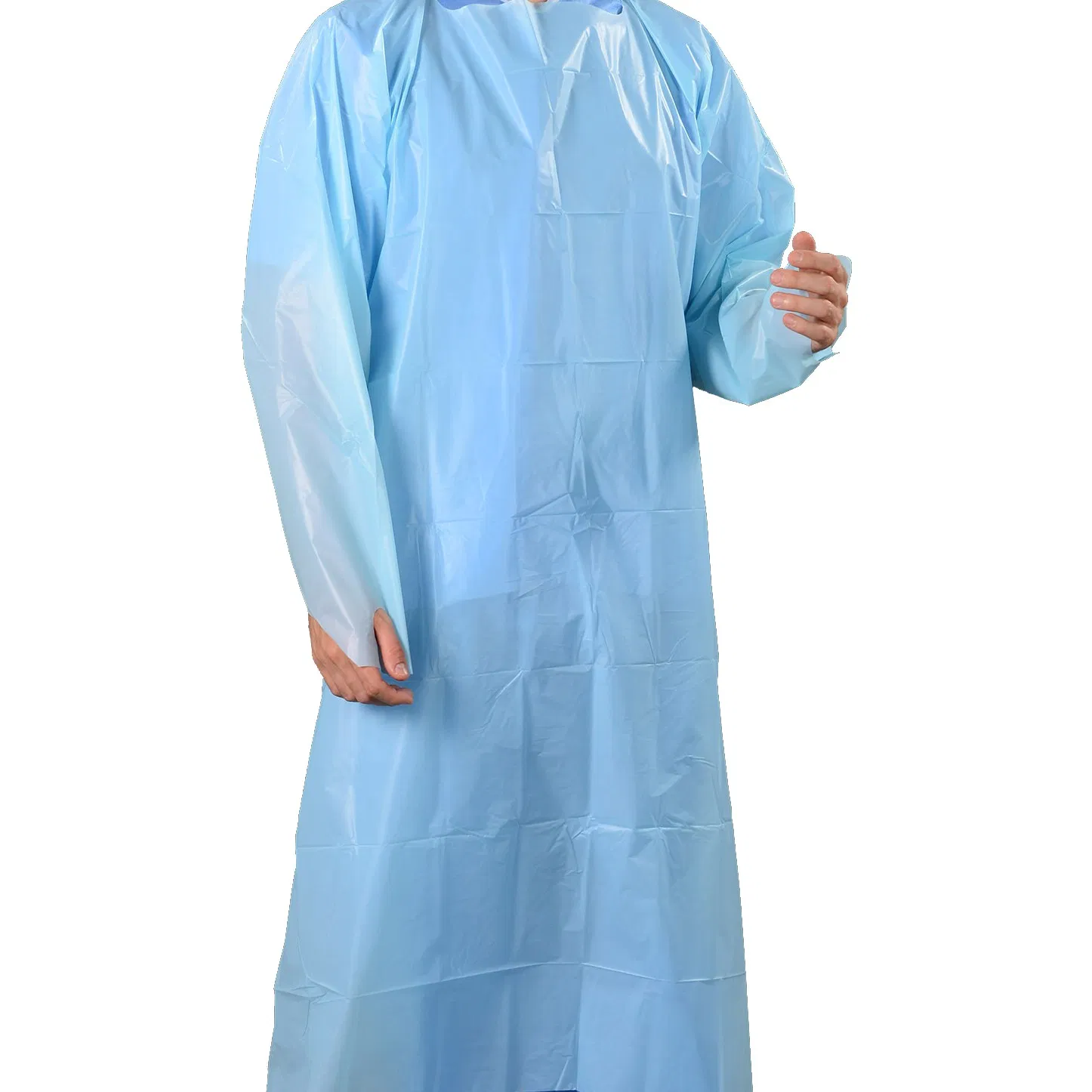 Eco-Friendly Blue Protective Gown, Thumb Loop CPE Disposable Isolation Gown Surgical Suit Medical Clothing Visitor/Exam/Patient Robe PP PE Non-Woven SMS