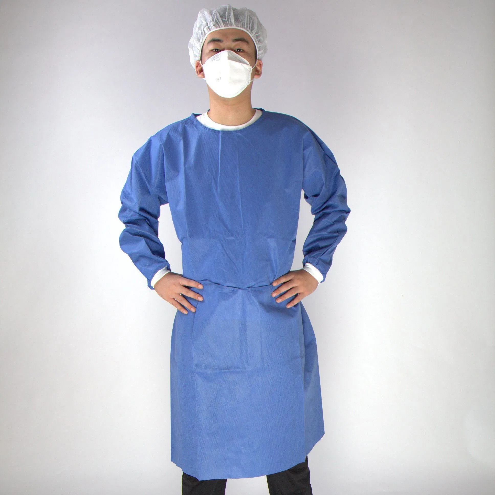 Sell Well Dust-Proof Surgical Gown 40GSM Blue Disposable SMS Non-Woven Isolation Gown