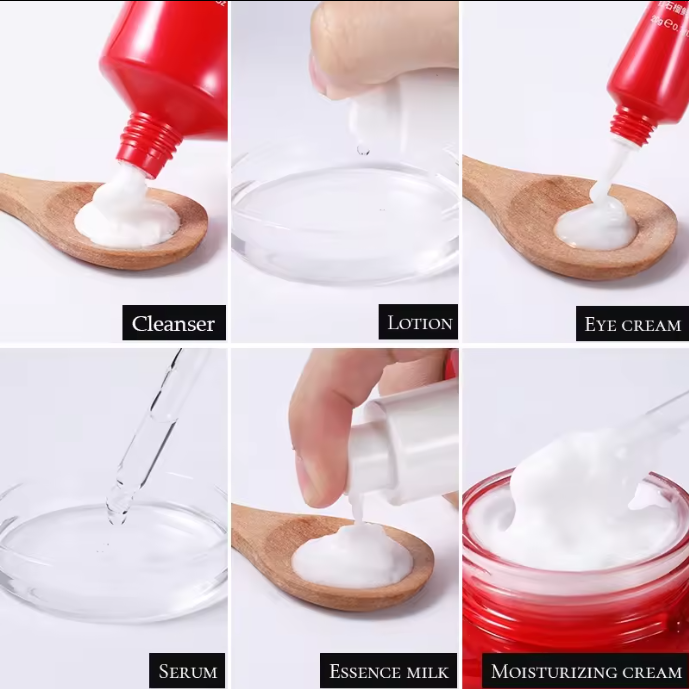 AESTHTANY Korean Private Label Facial Red Pomegranate Skincare Kit Vitamin C Niacinamide Face Serum Eye Cream