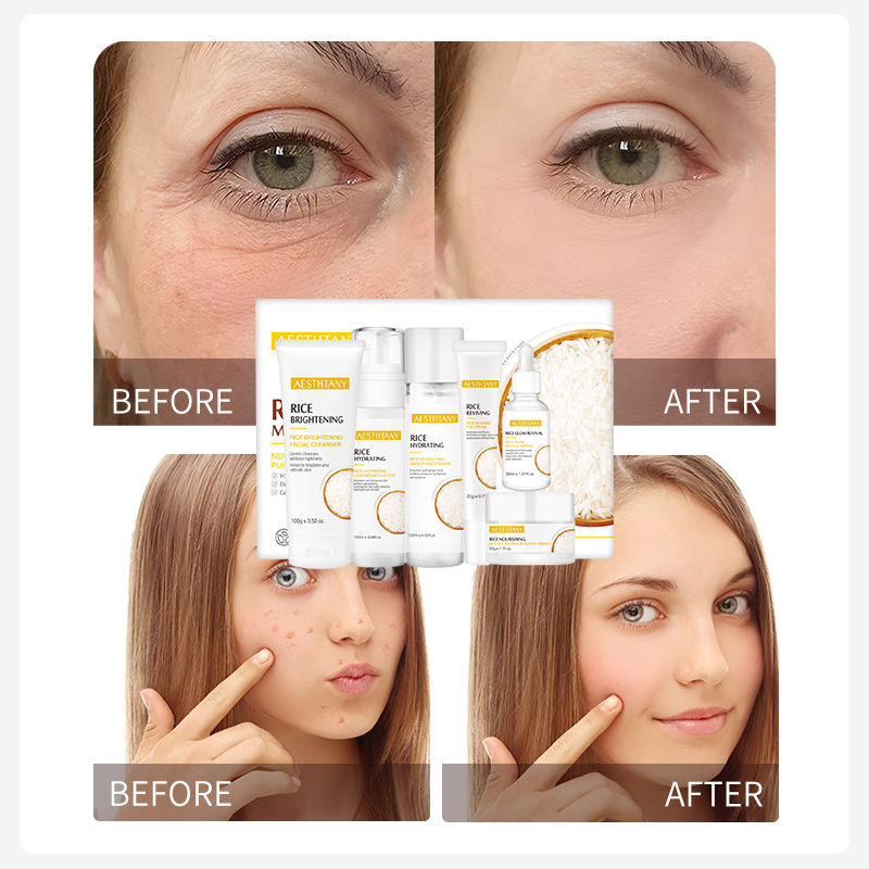 2026 New Dropshipping Skin Repairing Moisturizing and Deep Hydrating Organic Pure Rice 6-Piece Skincare Set for Women Gift