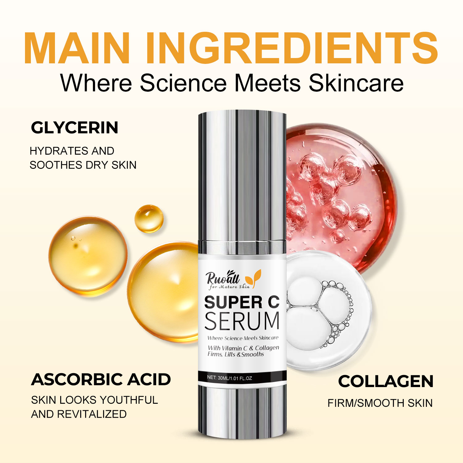 Accept Custom and OEM 50ml Vitamin C Face Cream Collagen Firming and Lifting Anti Whitening VC Face Moisturizer