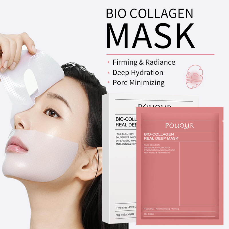 Organic Bio-Collagen Face Hydrogel Sheet Mask Real Deep Hydrating Overnight Pore Minimizing Infused Vitamin C Niacinamide