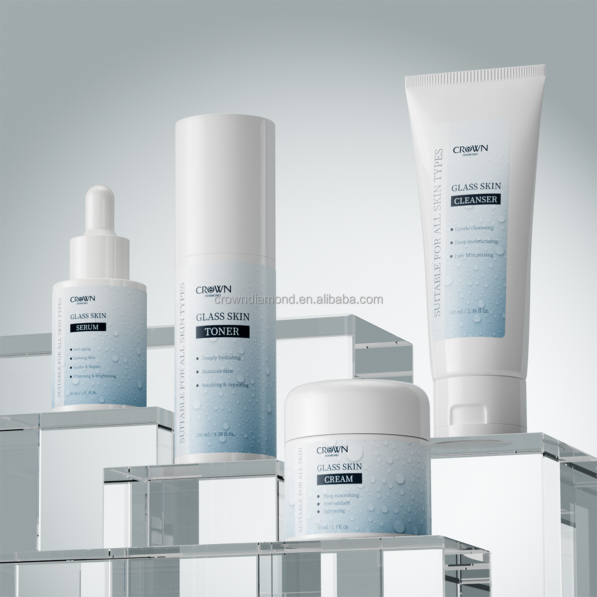 Korean Custom Logo Beauty Facial Kit Cleansing Hydrating Bleaching Firming Repair Anti Aging Whitening Face Glass Skin Care Set
