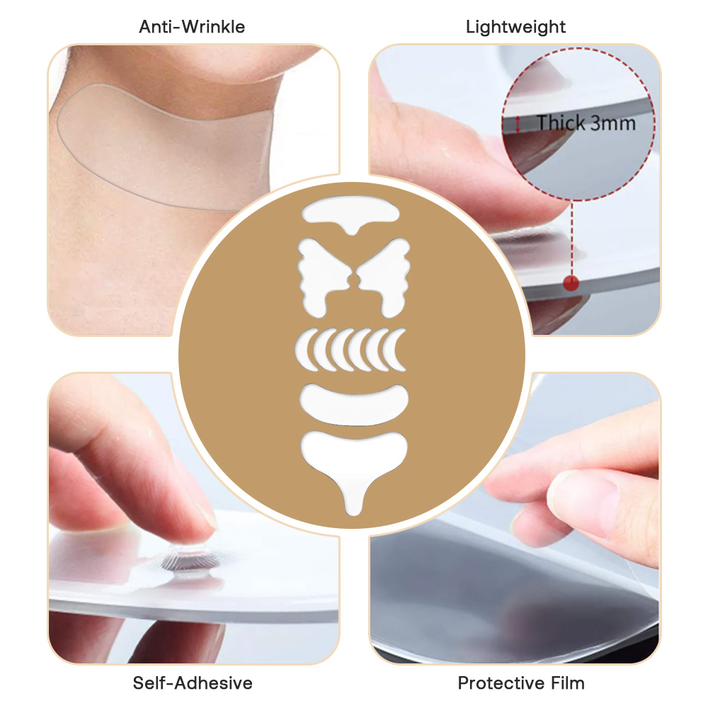 OEM 11 Pcs Silicone Anti Wrinkle Pad Reusable Eye Forehead Neck Chest Pads Sticker Silicone Facial Wrinkle Patches