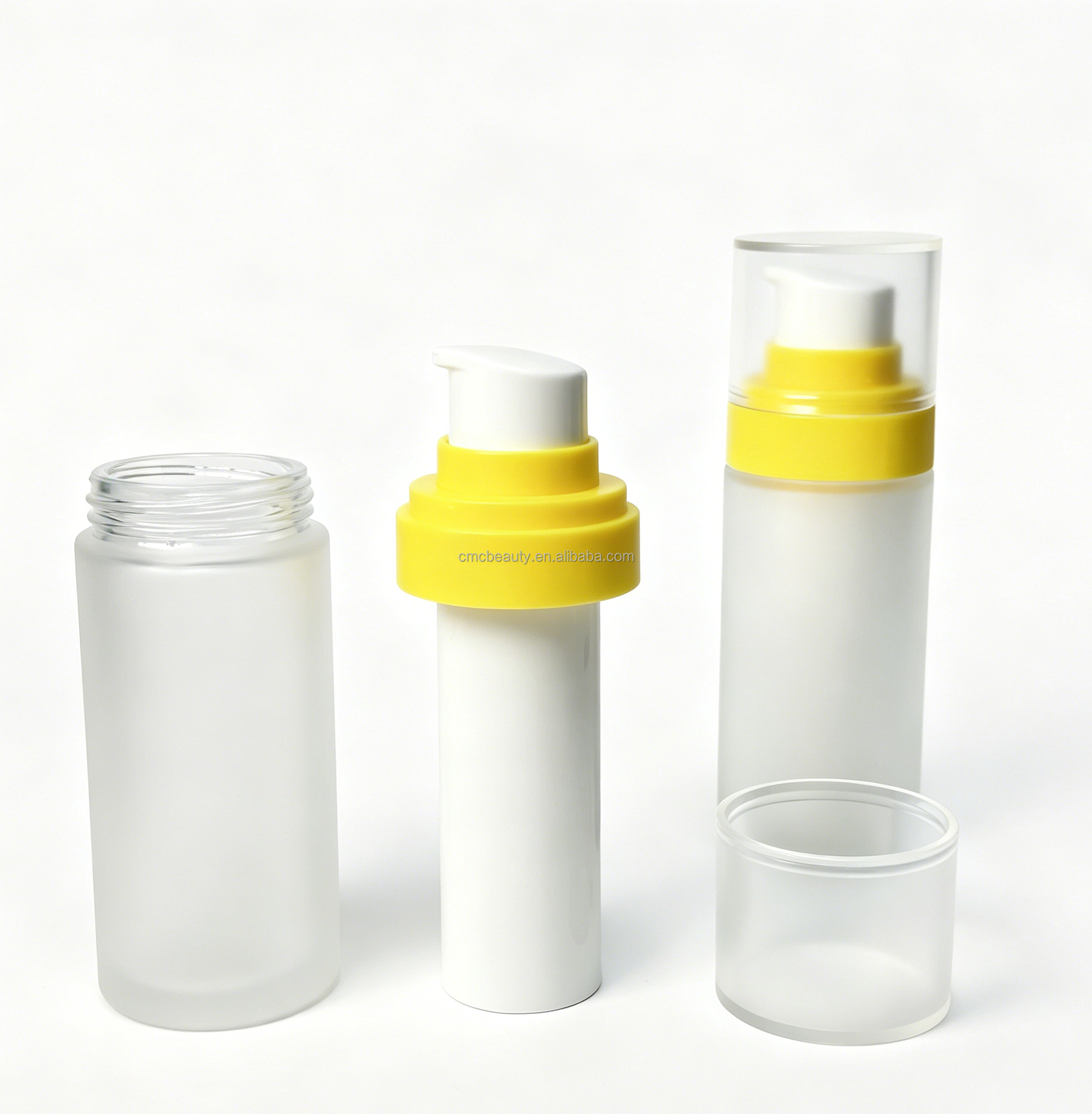 CMC- Beauty Eco Friendly Sustainable Skincare Packaging Double Wall Refillable Glass Airless Lotion Serum Pump Bottle Set