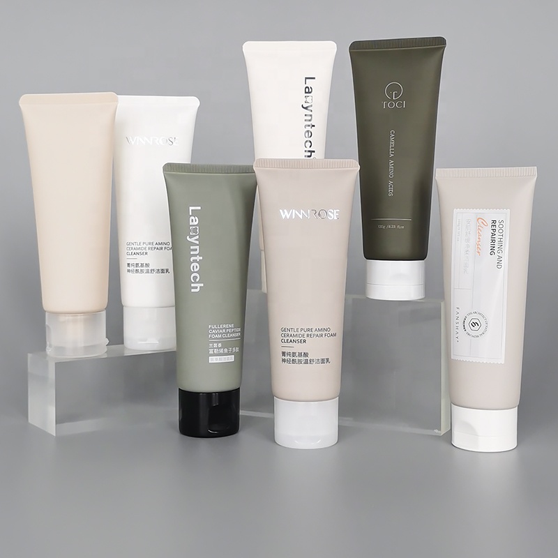 Customized Soft Touch Vanish Logo And Design 3-400g Matte Gray Beige Plastic Soft Packaging Tube Facial Cleanser Squeeze Tube