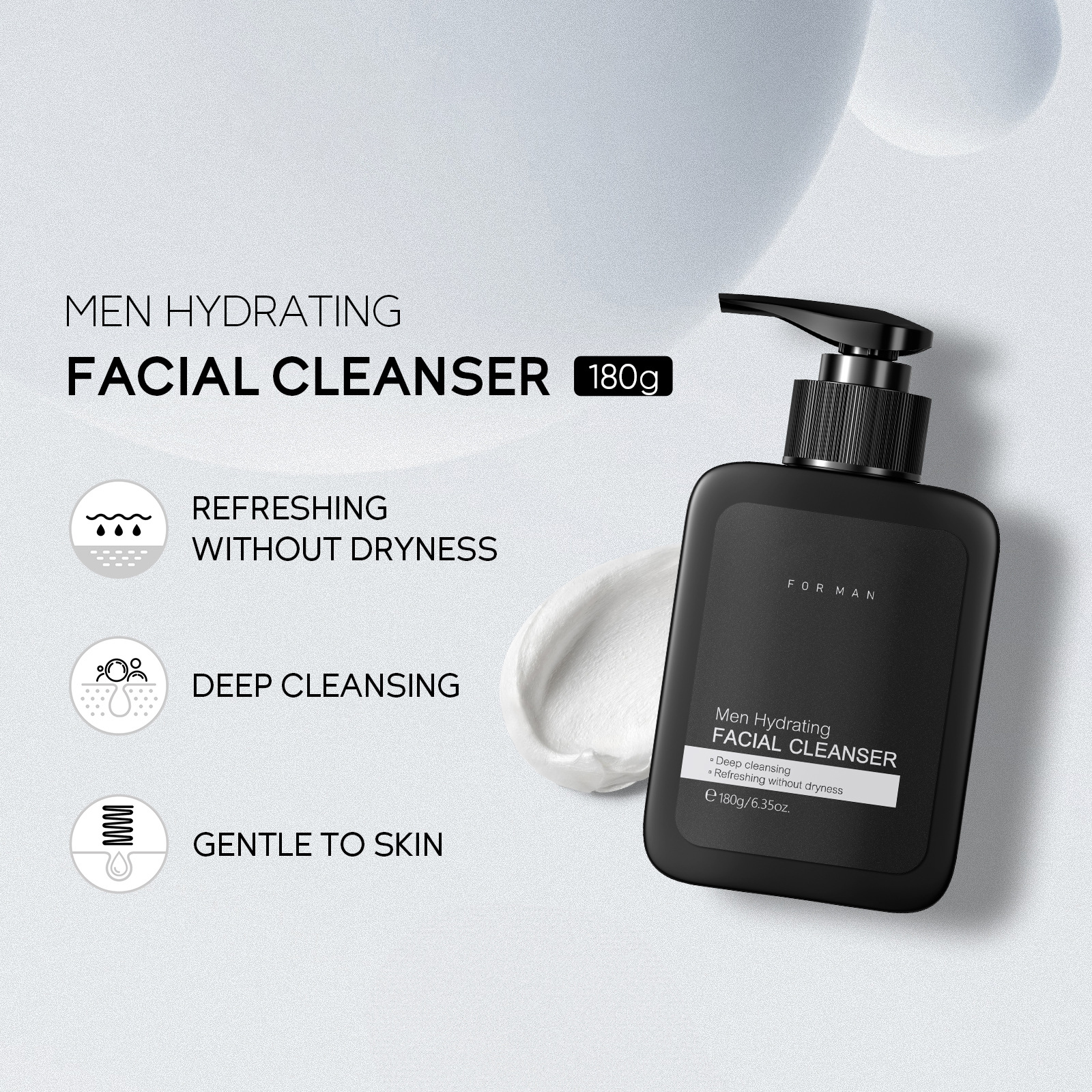OEM Customized 180g Men's Moisturizing Cream Delicate Pore Face Cleanser with Hydration Manufacturers Spot Wholesale