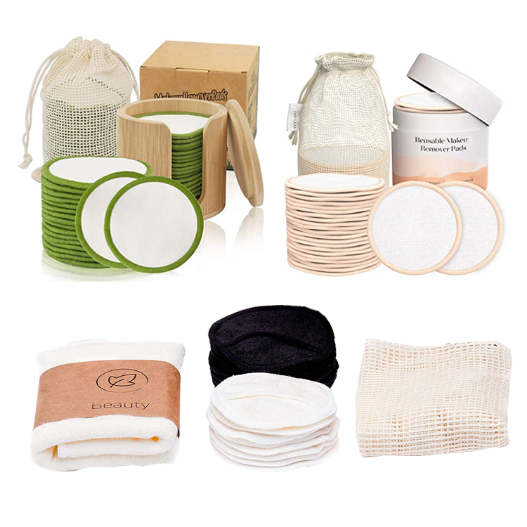 Free Samples Eco-friendly 8cm Round 100% Bamboo Cotton Facial Cleansing Pads Laundry Bag Set Reusable Makeup Remover CottonPads