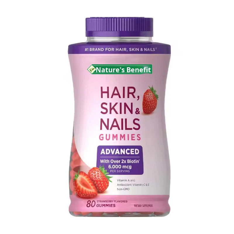 ODM/OEM Natural Hair Skin Nails Gummy Supplements Vitamin C Biotin Collagen Keratin Anti-Aging Beauty Support Adult Use