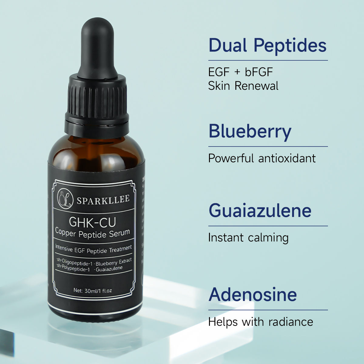New Products Hot Sale Ghk-Cu Tripeptide 30ml Face Serum for Anti Aging Reparative Blue Copper Peptide Skincare Solution