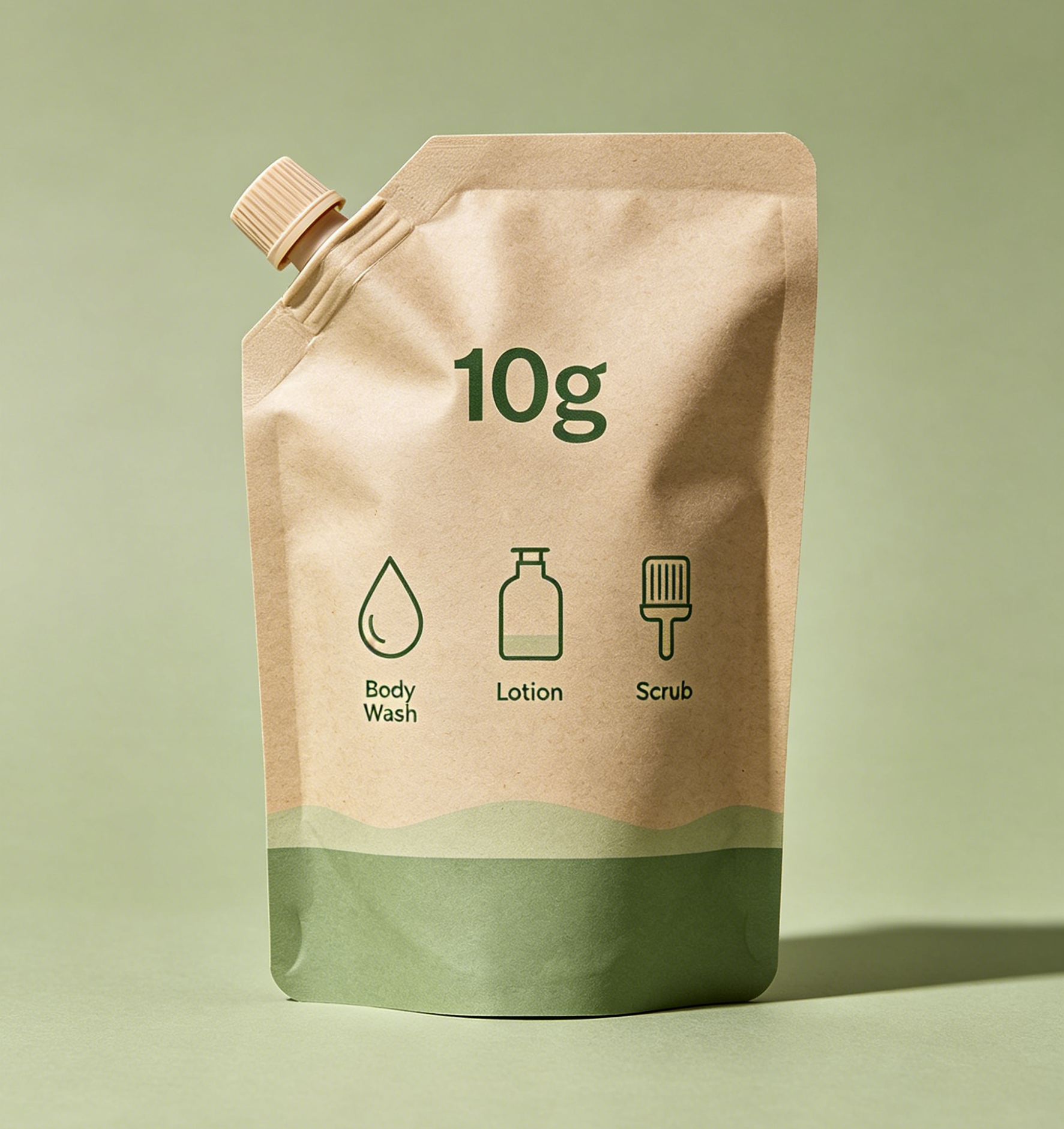 10g Sustainable Packaging Spout Bag Kraft Paper Sustainable Packaging for Body Wash Lotion and Scrub Powder