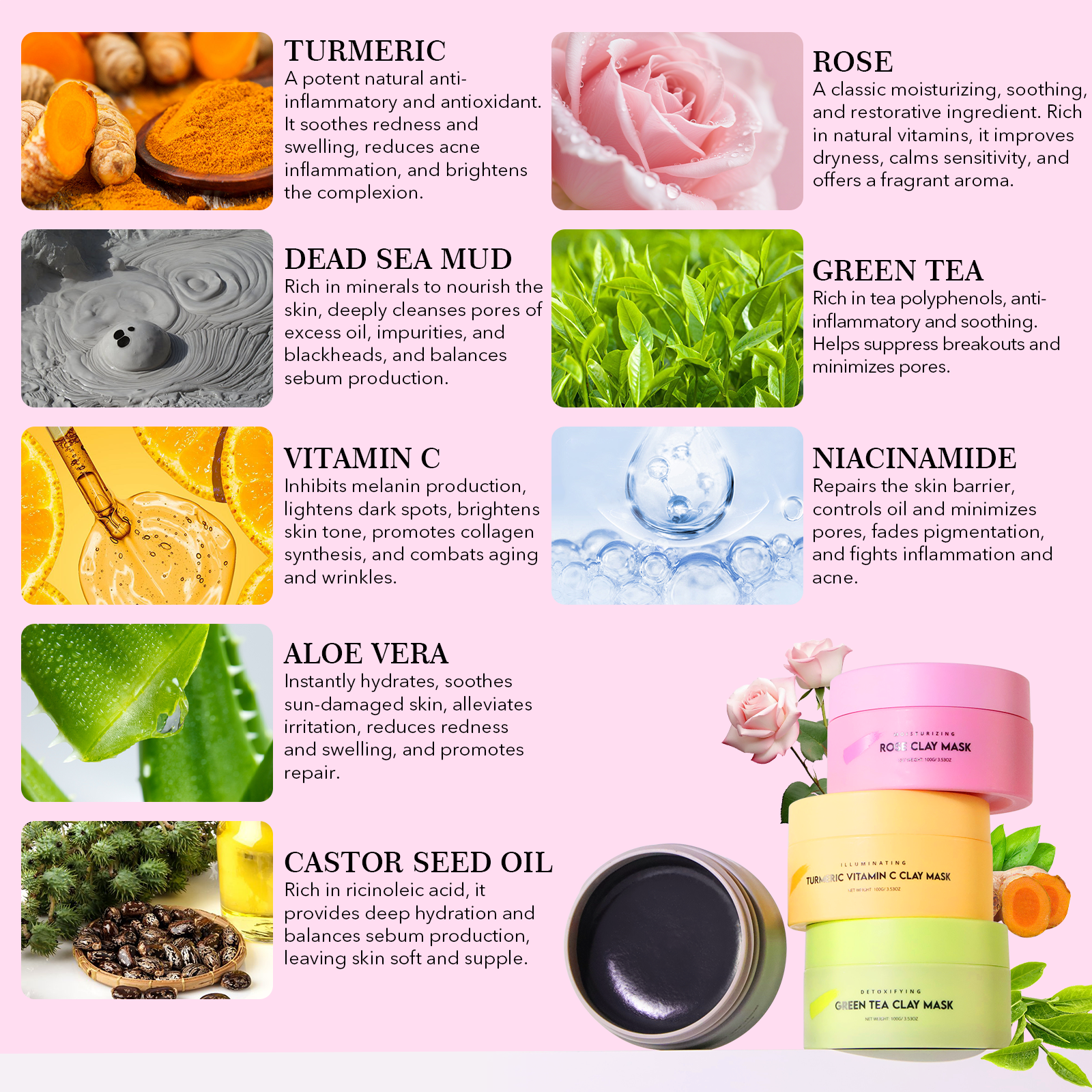 OEM Skin Care Mask Product Nourishing Turmeric Facial Clay Mask Moisturizer Green Tea Face Clay Mask