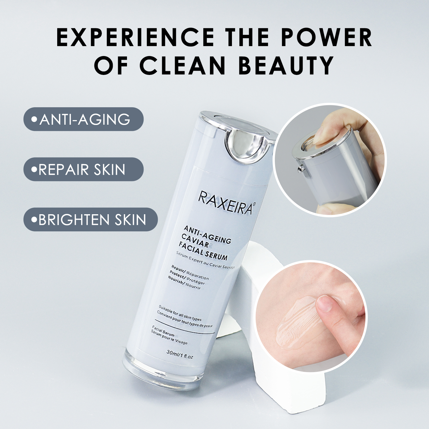 OEM ODM Repairing Skin Lifting Firming Anti Wrinkle Anti Aging Moisturizing Nourishing Face Serum Caviar Facial Serum 30ml