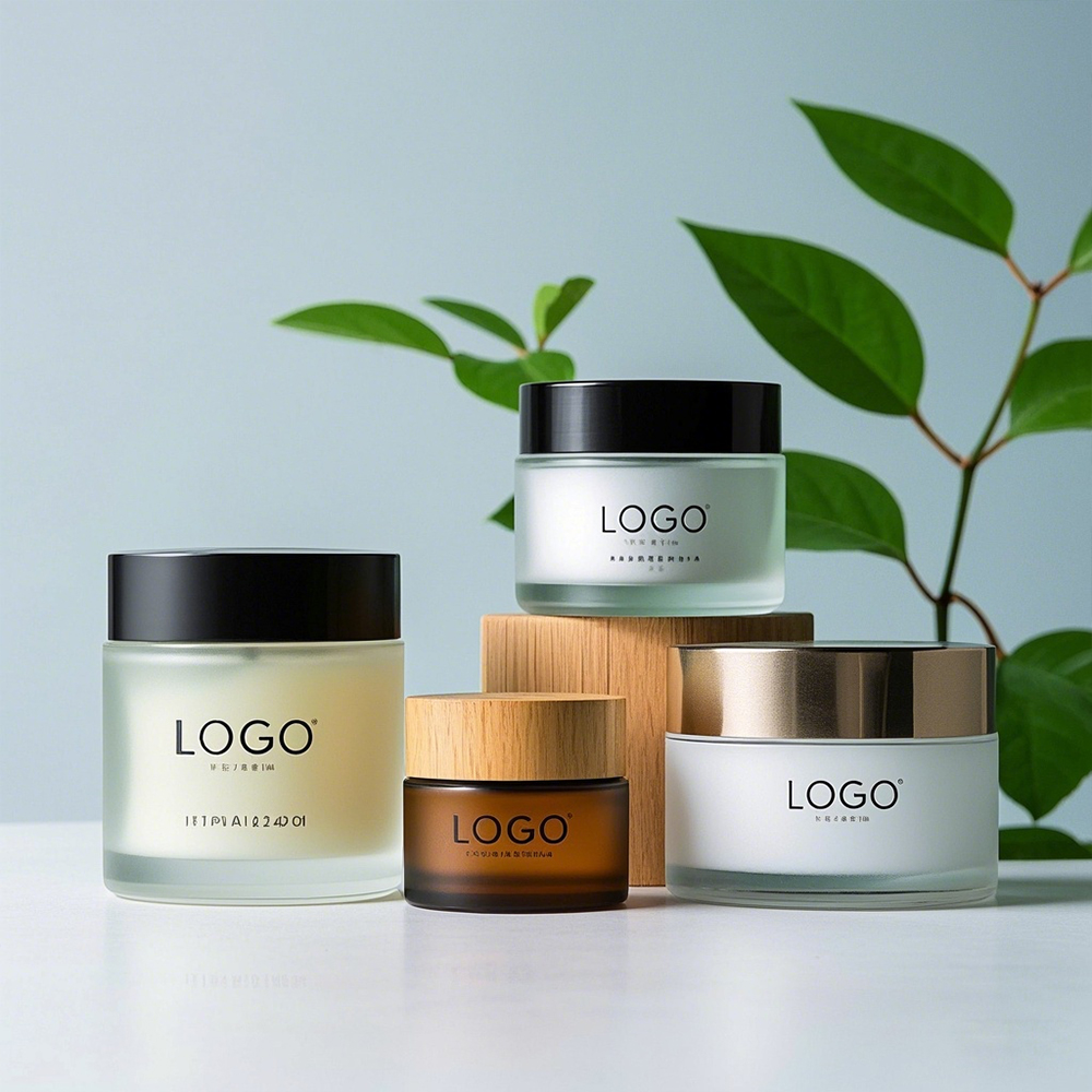 Zero Waste Recycled Glass Skincare Jar with Bamboo Cap Sustainable Packaging for Cream Lotion Eye Cream for Cosmetic Brands