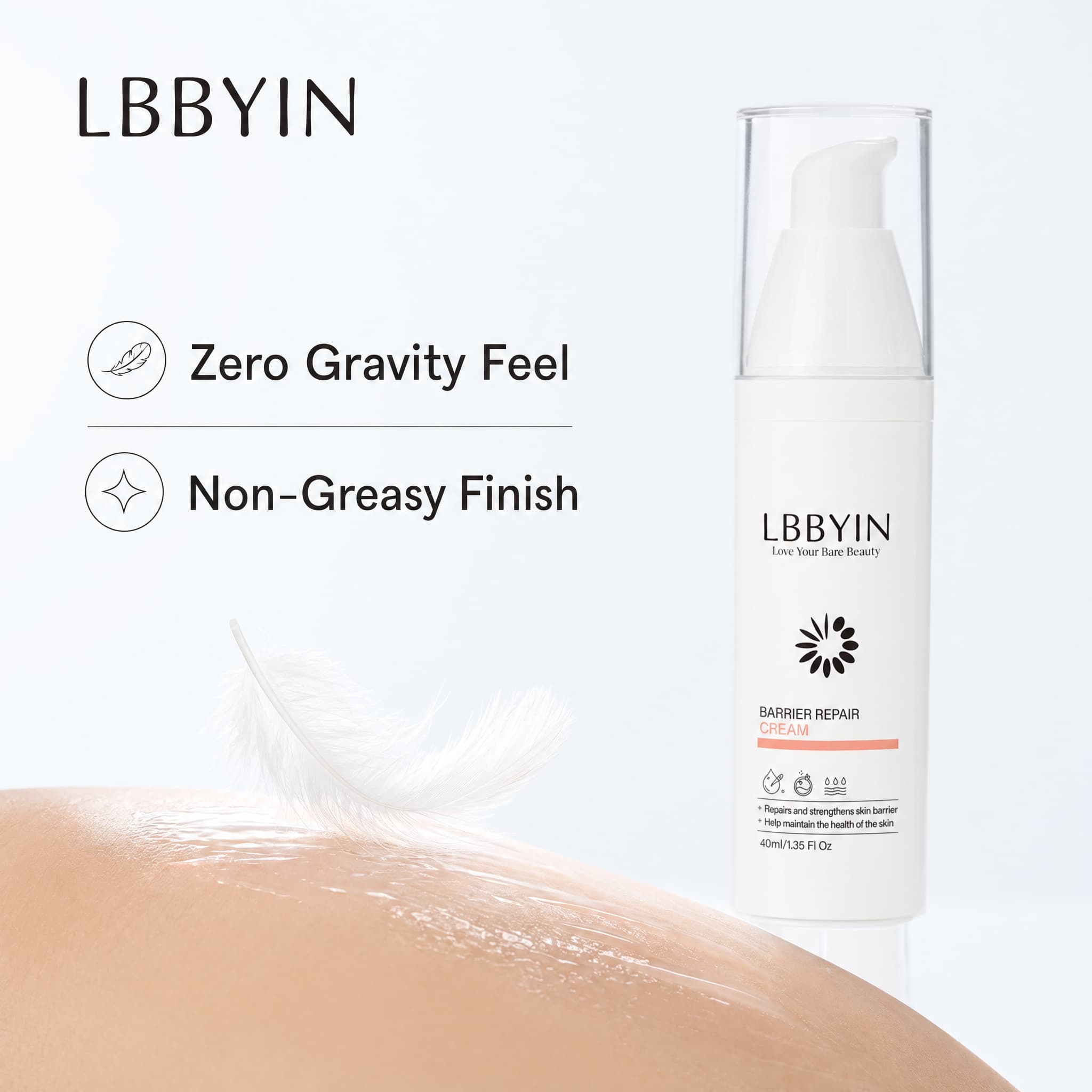 LBBYIN 24H Hydrating Barrier Repair Cream Soft Rich Texture Ceramide Moisturizer Non-Greasy Finish Skin Care for Sensitive Skin