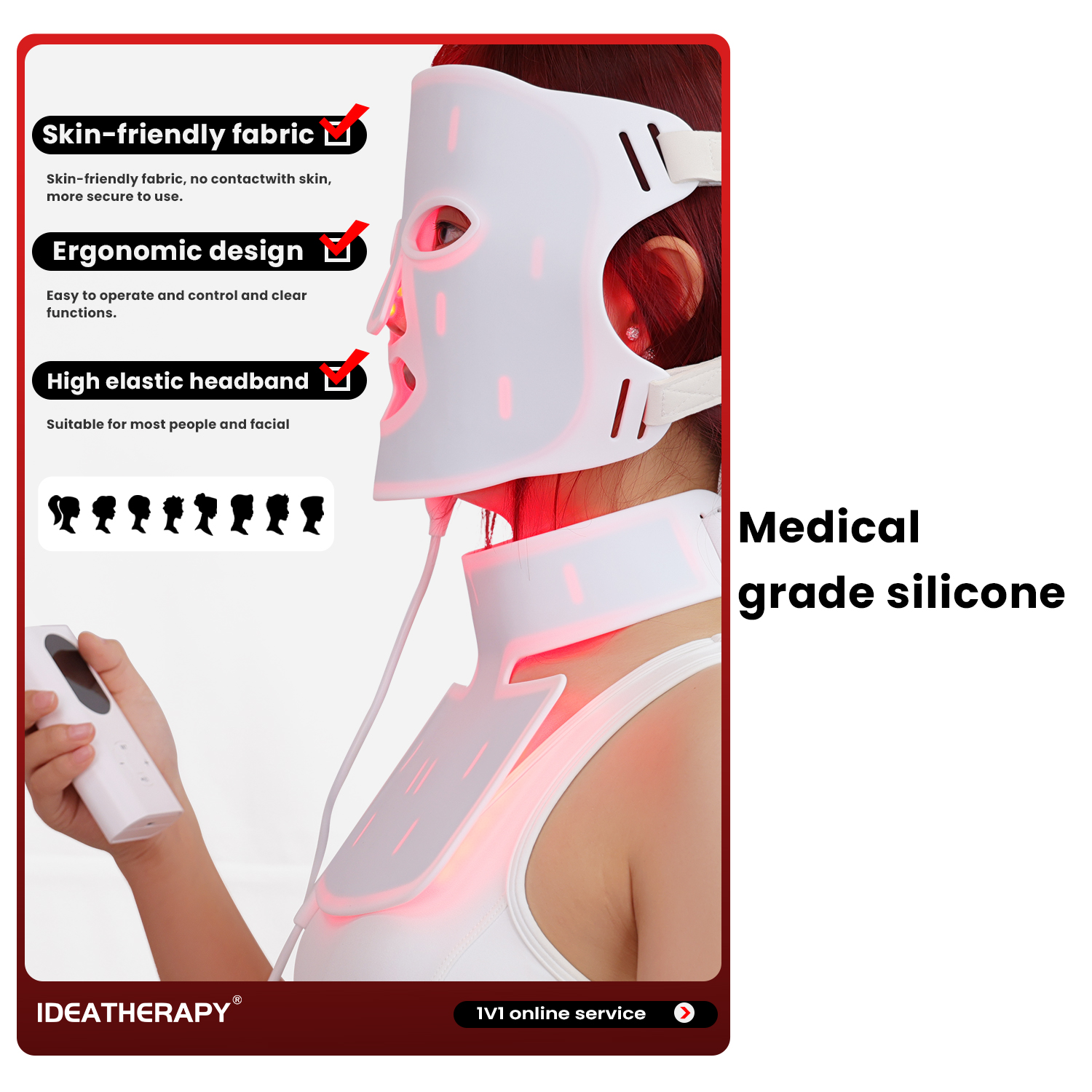 New Hot-Seller Silicone Beauty Mask TLM200-K With 510K Certificates Face &amp; Neck Mask Home Spa Clinic LED Light Therapy Mask