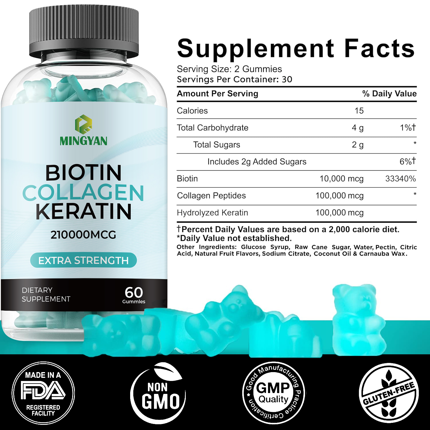 MY Factory OEM/ODM Hair Vitamins Gummies with Biotin | Vegan Plant - Pectin Supplement for Hair Health