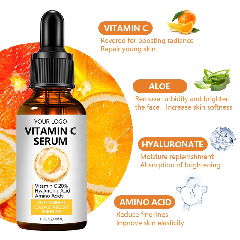 Private Label Skin Care Serum 20% Hyaluronic Acid Glycerin Vitamin E OEM Herbal Anti-Aging Whitening Brightening Wrinkle Face