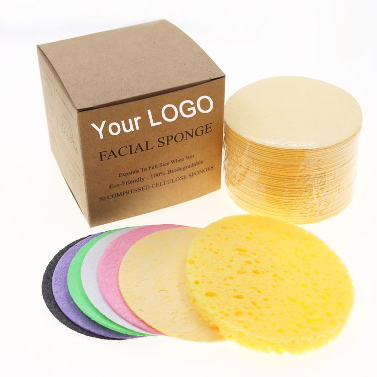Custom Logo Eco Friendly White Bath Shower Biodegradable Compressed Wood Pulp Cellulose Face Facial Cleaning Sponge Sheets