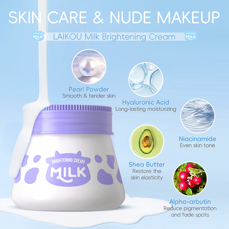 Milk Brightening Cream Whitening Face Lotion for Glowing Skin Even Tone Spot Fading Anti Aging Hydrating Soft Texture