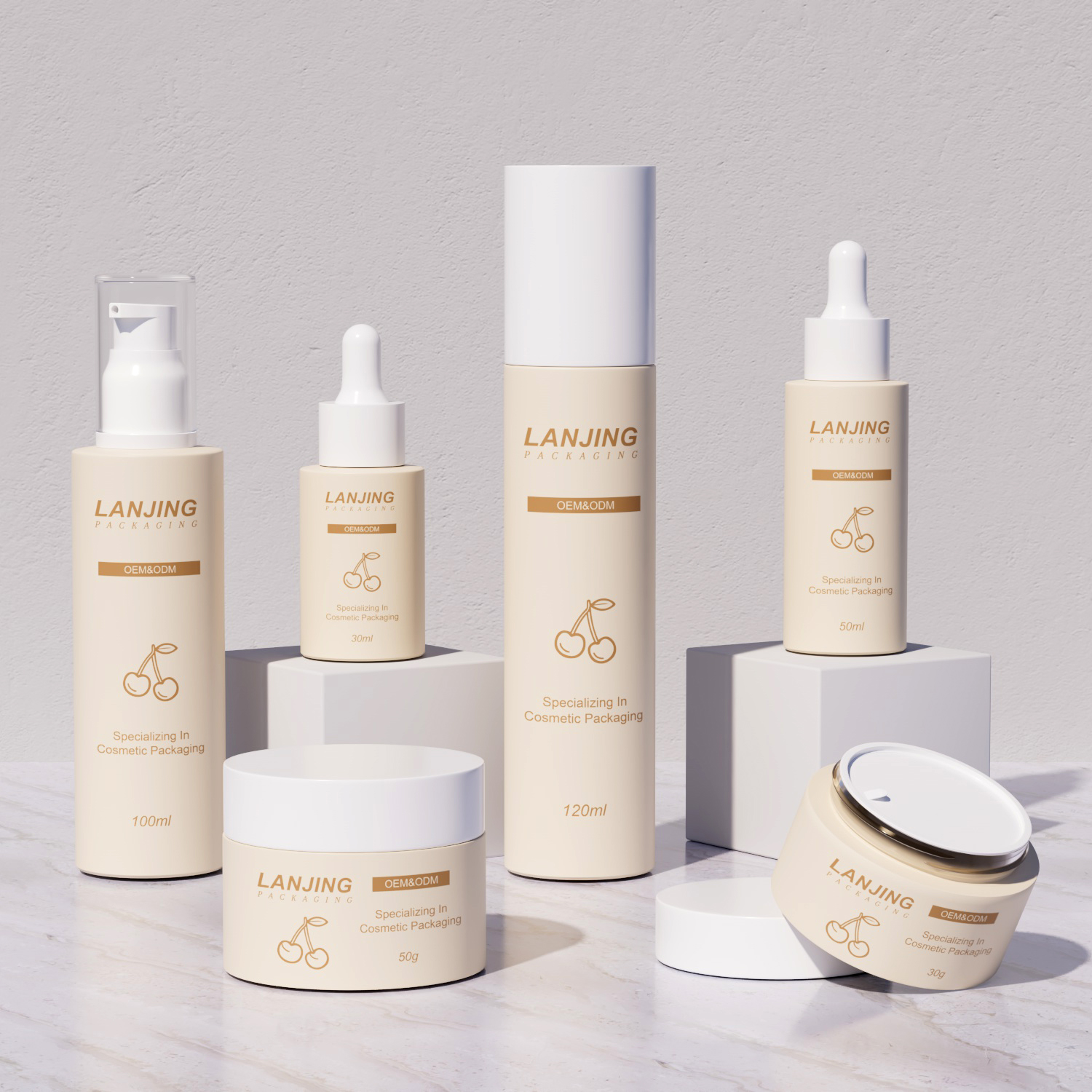 LOW MOQ Custom Beige Glass Serum Bottle Cosmetic Packaging Cosmetic Glass Bottle for Oil Lotion Container