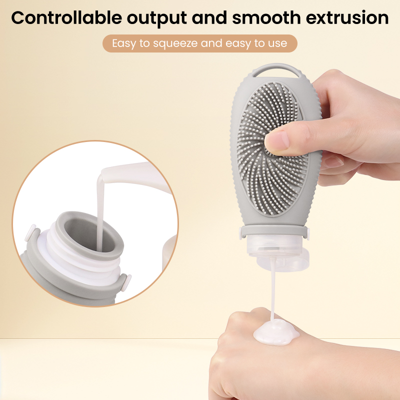 Ultimate Custom 4 PCS Leakproof Refillable Silicone Travel Kit Bottles With Brush,Silicone Squeeze Bottle Set With Scalp Brush