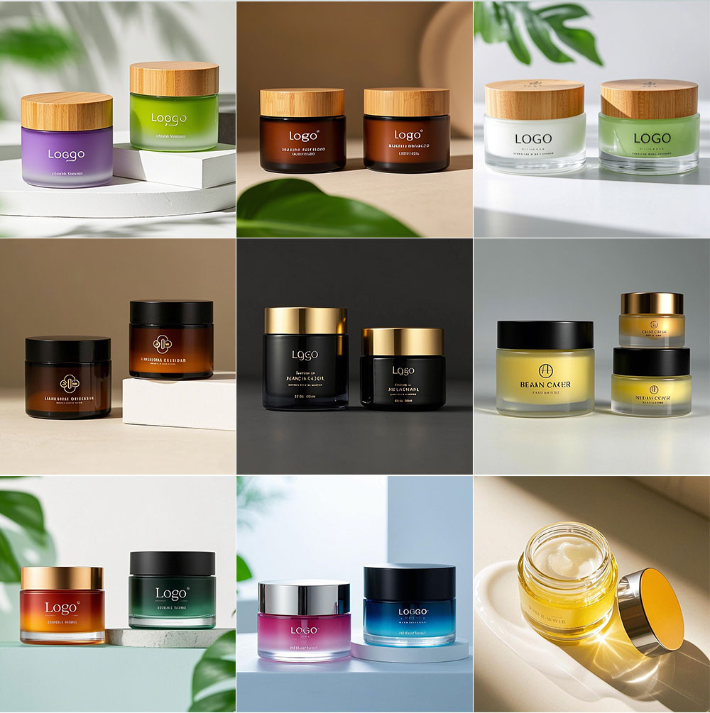 Zero Waste Recycled Glass Skincare Jar with Bamboo Cap Sustainable Packaging for Cream Lotion Eye Cream for Cosmetic Brands