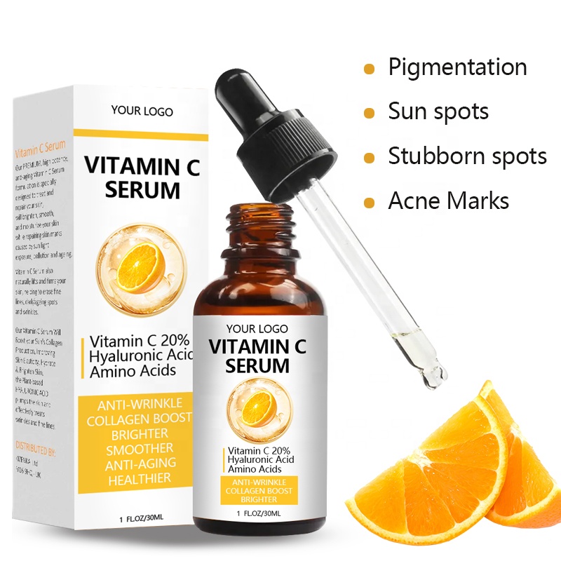 Private Label Skin Care Serum 20% Hyaluronic Acid Glycerin Vitamin E OEM Herbal Anti-Aging Whitening Brightening Wrinkle Face