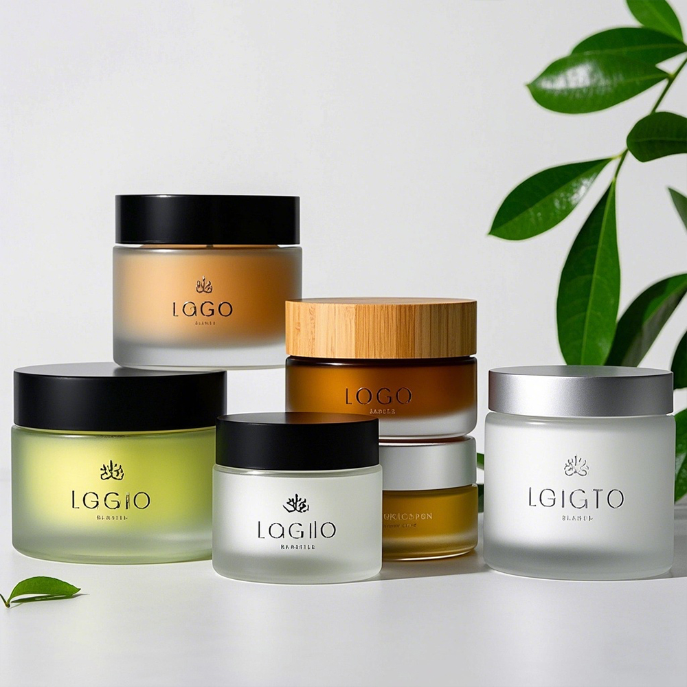Zero Waste Recycled Glass Skincare Jar with Bamboo Cap Sustainable Packaging for Cream Lotion Eye Cream for Cosmetic Brands