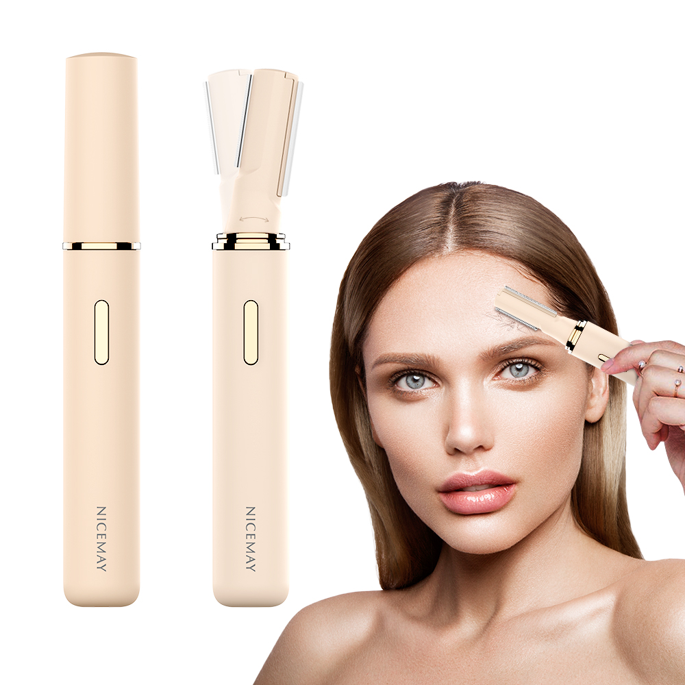 Nicemay 2 in 1 Dual Head Mini Facial Hair Remover Rechargeable Painless Lady Women Eyebrow Trimmer