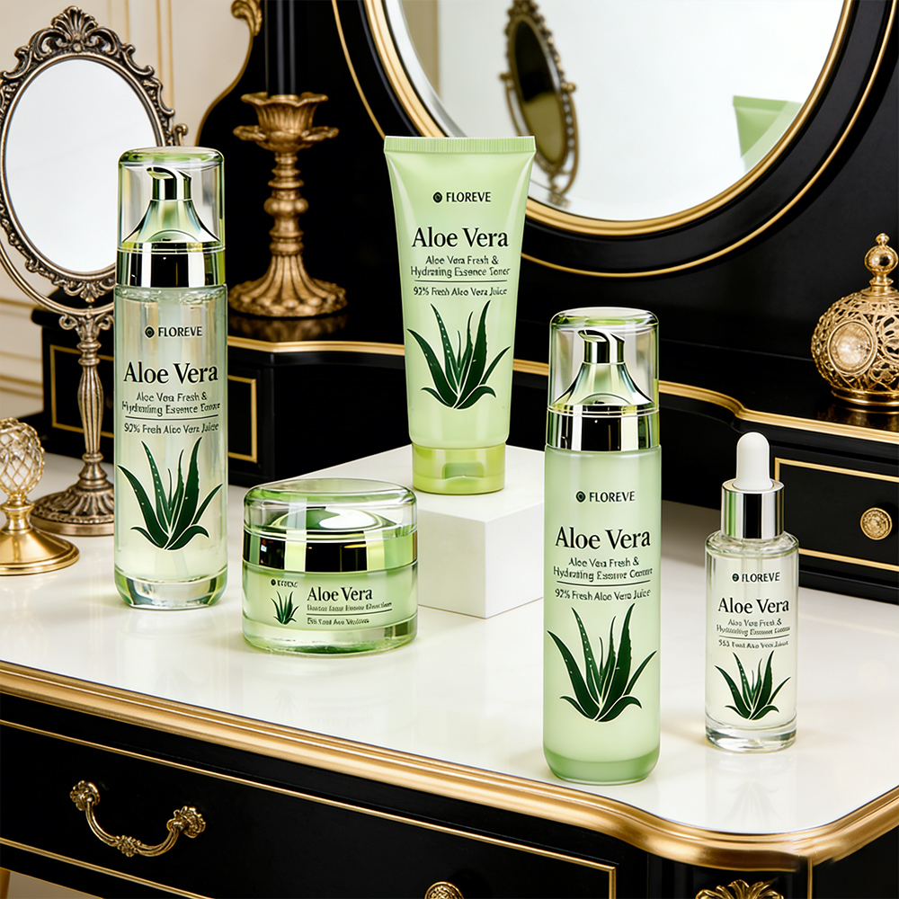 Custom Aloe Vera Facial Care Set With Five Step Skin Care Products Deeply Nourish Soothe Sensitive Skin and Lock Moisture