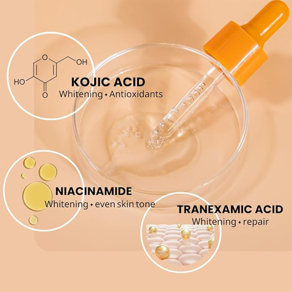 Private Label Kojic Acid Serum Whitening Face &amp; Body with Niacinamide Vitamin C Underarm Skincare Kojic Acid Turmeric Serum