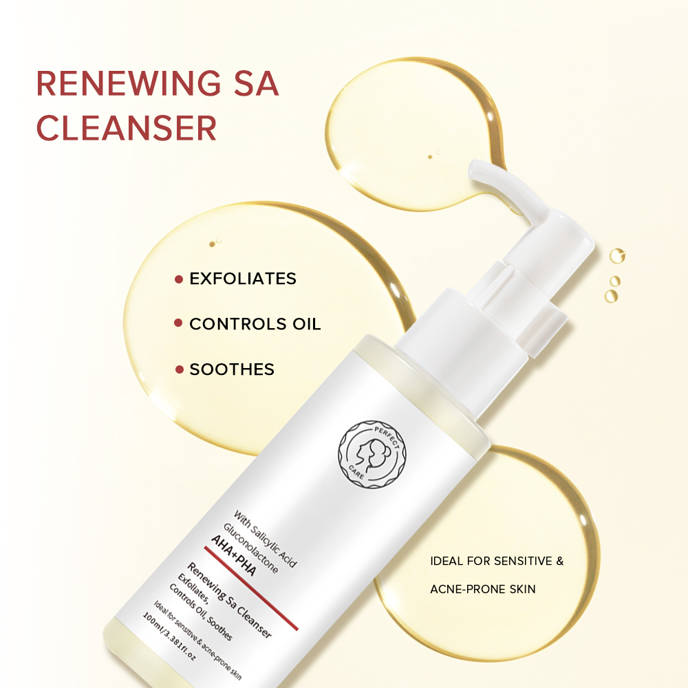 Custom Logo Salycylic Acid Gluconolactone AHA PHA Face Wash Acne Clear Cleansing Deep Pore Facial Renewing Sa Cleanser