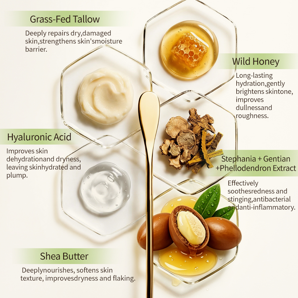Natural Honey Beef Tallow Balm Moisturizes and Soothes Sensitive Skin Non Greasy Fast Absorbing Gentle Daily Skin Care Product