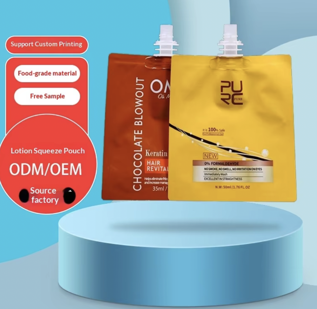 Custom Biodegradable Cosmetic Skincare Sunscreen Cream Sample Three Side Seal Sachet Spout Aluminum Foil Pouch Gravure Printed