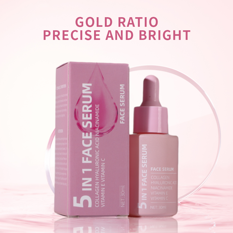 Factory Wholesale 5 in 1 Hyaluronic Acid Vitamin C Vitamin E Collagen Face Serum Anti Aging Brightening Facial Skin Serum