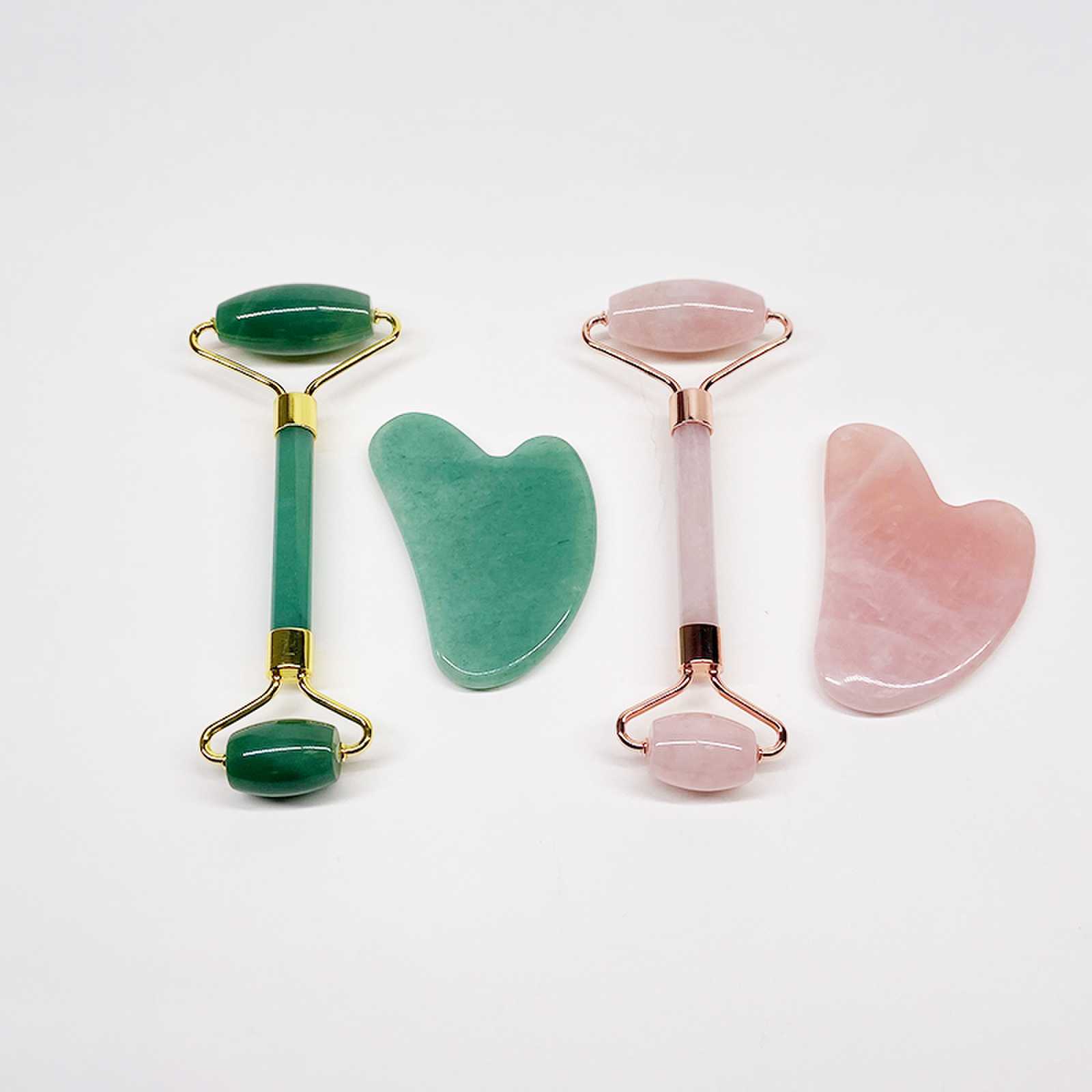 Wholesale Skin Care Tools Custom Natural Facial Massage Crystal Roller Rose Quartz Face Jade Roller Gua Sha Set