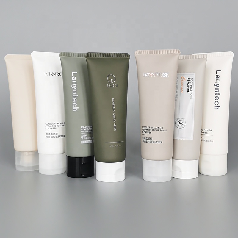 Customized Soft Touch Vanish Logo And Design 3-400g Matte Gray Beige Plastic Soft Packaging Tube Facial Cleanser Squeeze Tube