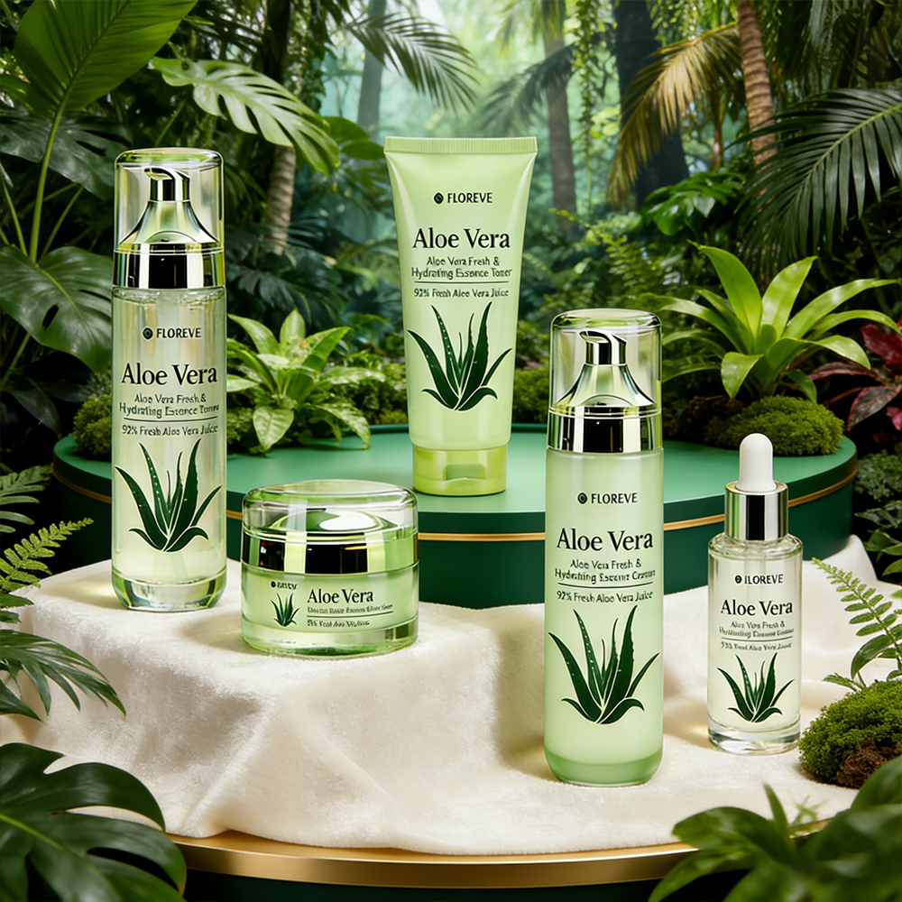 Custom Aloe Vera Facial Care Set With Five Step Skin Care Products Deeply Nourish Soothe Sensitive Skin and Lock Moisture