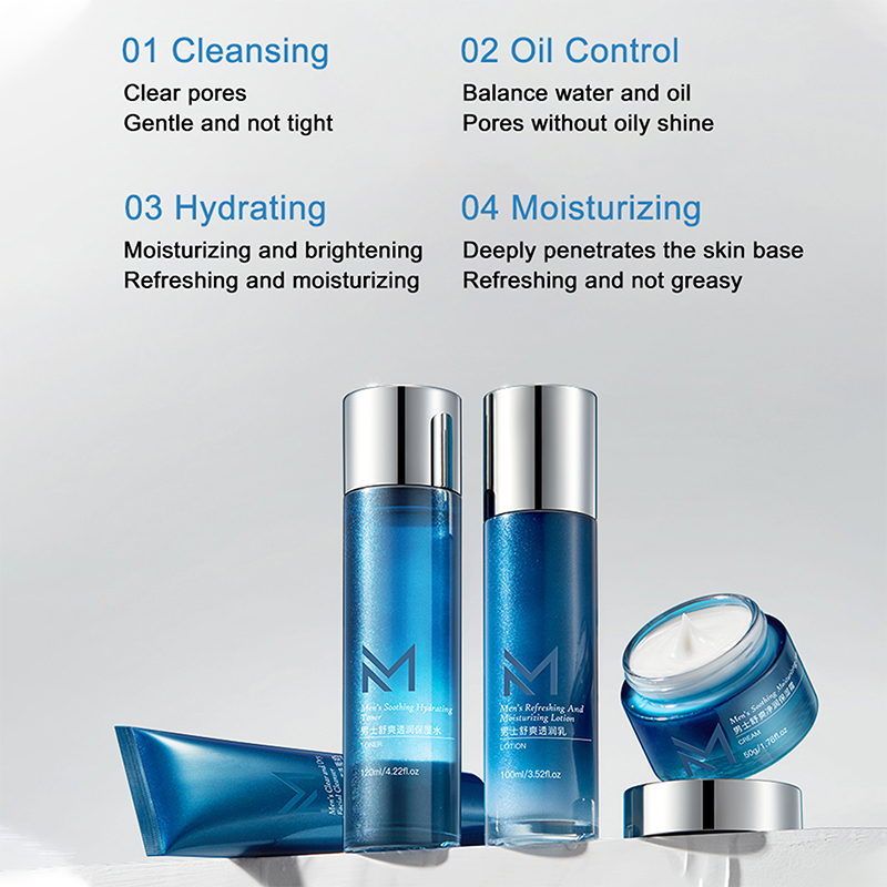 Skincare Manufacturer Supplier Oil Control Wrinkle Reduction Nourishes Pore Shrinking Men's Skincare Set Facial Kit 4 Piece Set
