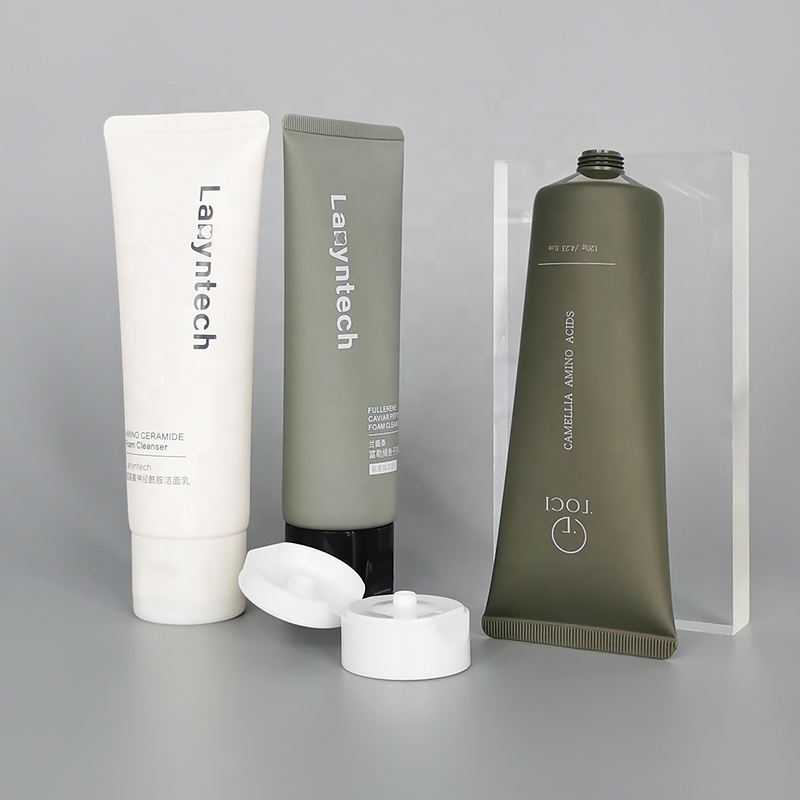 Customized Soft Touch Vanish Logo And Design 3-400g Matte Gray Beige Plastic Soft Packaging Tube Facial Cleanser Squeeze Tube