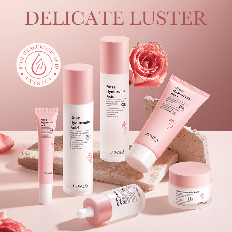Natural Plant Extract Rose Skincare Set Whitening Private Label Hyaluronic Acid Vitamin C Serum Cream Skincare Kit Box