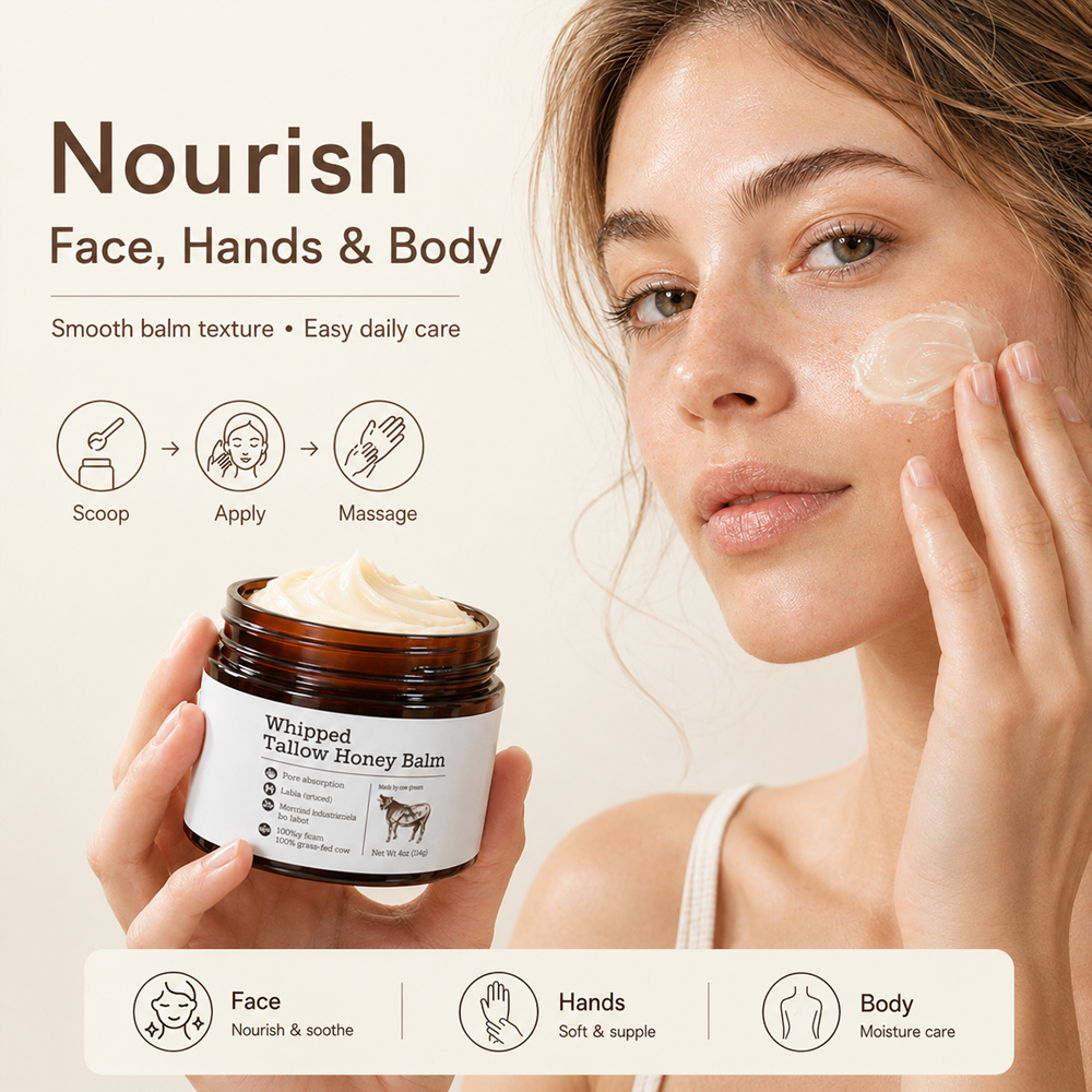 Private Label Tallow Balm Skin Care Moisturizer Organic Whipped Beef Tallow Balm With Manuka Honey Moisturizing Cream