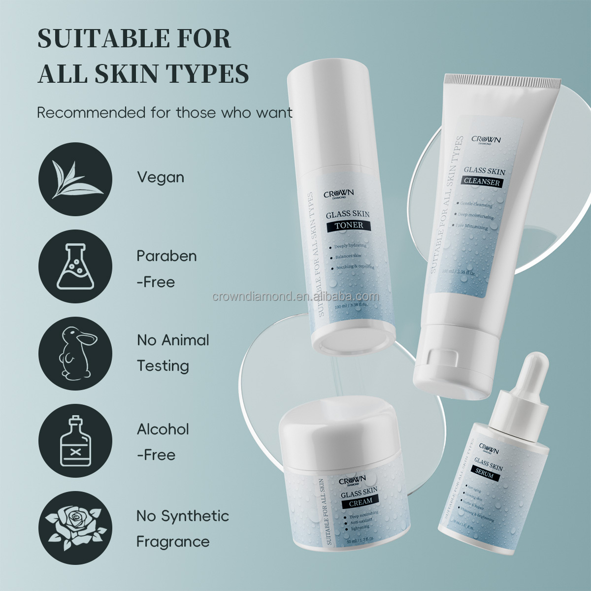 Korean Custom Logo Beauty Facial Kit Cleansing Hydrating Bleaching Firming Repair Anti Aging Whitening Face Glass Skin Care Set
