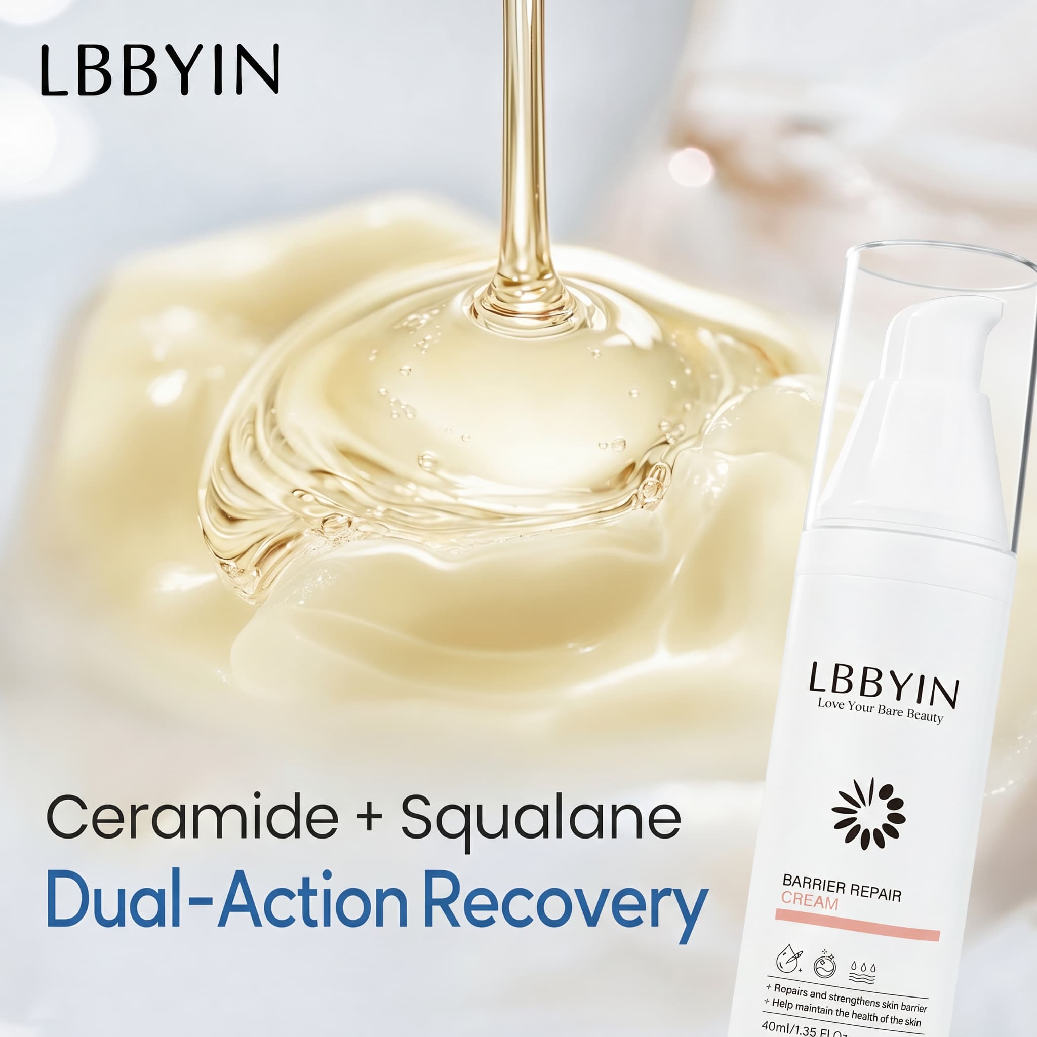 LBBYIN 24H Hydrating Barrier Repair Cream Soft Rich Texture Ceramide Moisturizer Non-Greasy Finish Skin Care for Sensitive Skin